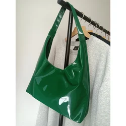 Vintage Green Tote Bags for Women Solid Glossy Patent Leather Satchels Handle Bags Large Capacity Female Casual Soft Pu Handbags