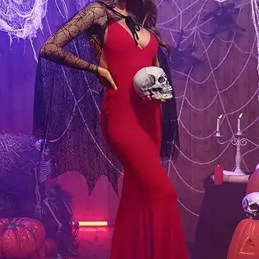 Capa de Tule com Renda de Vampiro e Aranha para loween, Fsia de Performance Teatral, Capa Vazada, Traje Étnico F