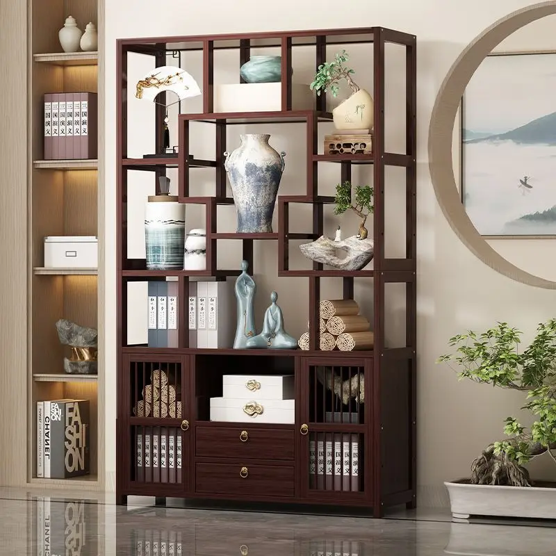 

HYS Floor-to-ceiling Bogu shelf Duobao Pavilion Multi-layer bookcase Living room furniture Tea partition Storage display shelf
