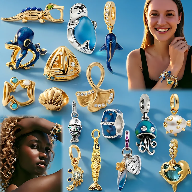 

Trending Now Ocean Theme Charm Beads For Bracelet Necklace DIY Jewelry Making Golds Sparkling Animal Sea Creature Pendants Gifts