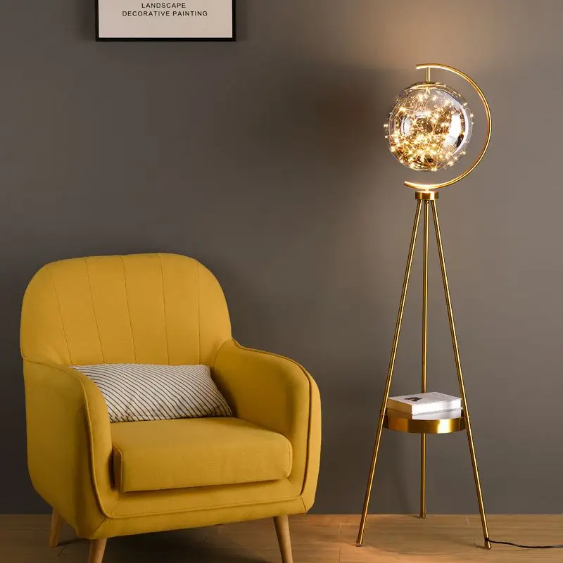 Scandinavian Light Luxury Tripod Metal LED Floor Lamp for Living Room Sofa Side Bedroom Bedside