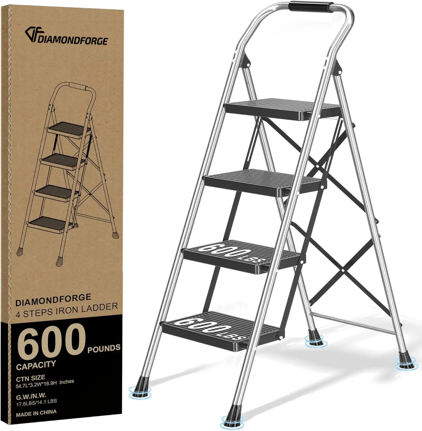 

Step Ladder Foldable Folding Stool for Home Adults Kitchen 4 Stepping Extension Tall Heavy Duty with Handrails Closet Stepstool