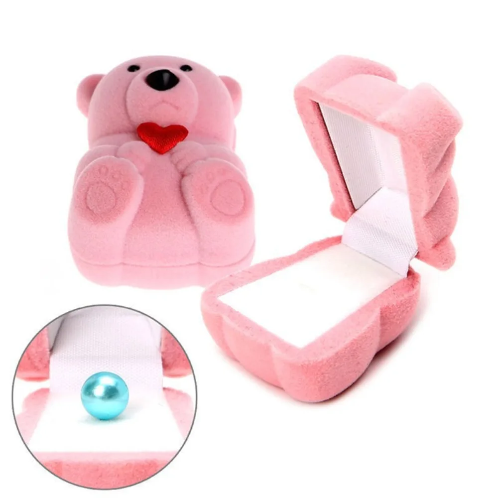 Lovely Velvet Jewelry Box Display Bear Wedding Ring Box Solid Color Gift Box Holder For Earrings Necklace Bracelet