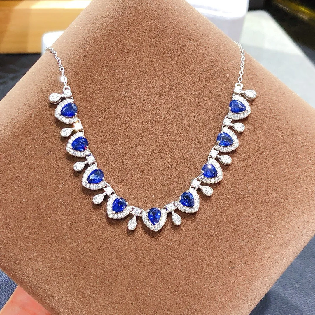 

S925 Sterling Silver Blue Sapphire Necklace, 4x5mm Royal Blue Natural Gemstone, Precision Craft Jewelry