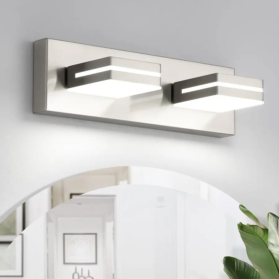 

2Light Bathroom Vanity Light Fixture Brushed Nickel Modern Mirror Front Lamp for Bathroom, Stairs, Hallway Bedside Dimmable Cold