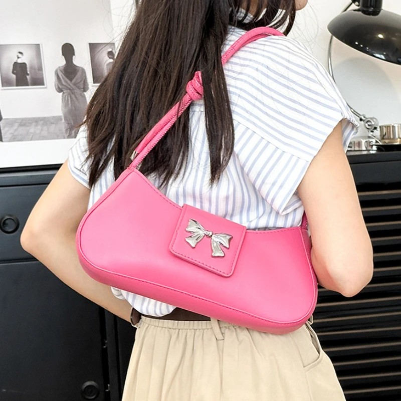 

Retro Design Women's Small Underarm Bag Sweet Girls Bow Crossbody Bags Soft PU Leather Female Shoulder Bag Clutch Purse Handbags