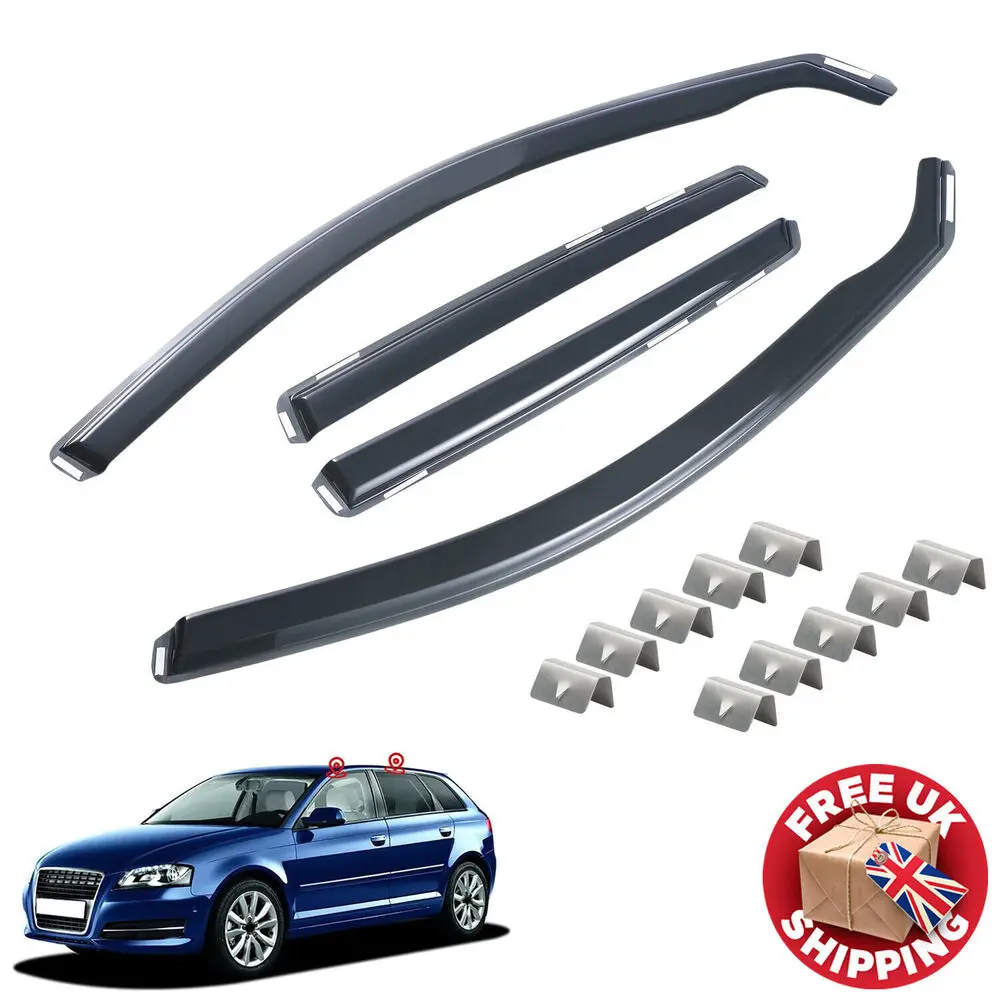 For AUDI A3 or S3 MK3 5-Door 13-19 Hatchback 4pc Wind Deflectors Tinted w/ Clips