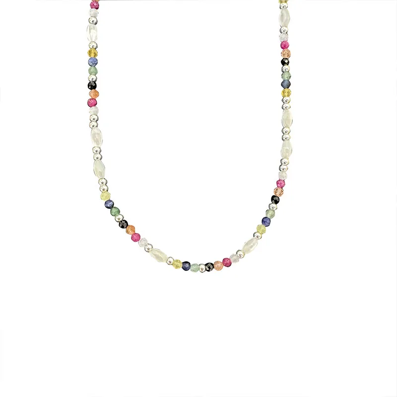 S925 Sterling Silver Japanese Korean Shell Colorful Stone Beaded Rainbow Collar Chain Original Design DIY Versatile Necklace