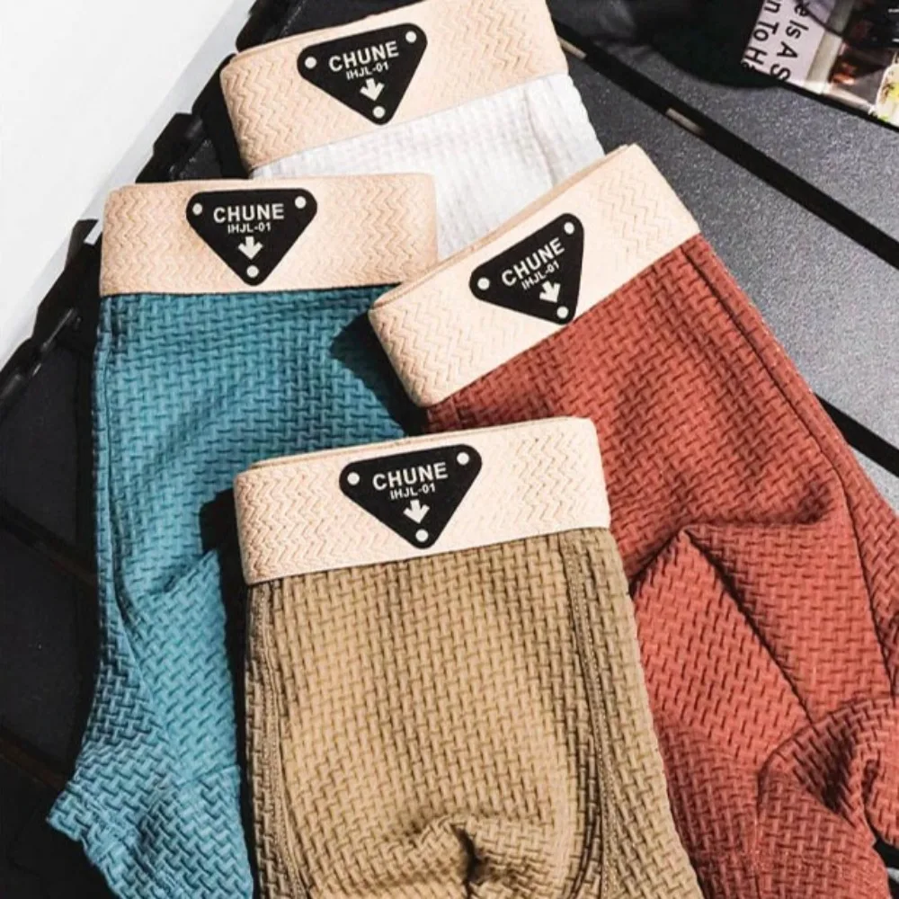 3Pcs Fashion Traceless Men's Ice Slik Panties Mid Waist Underpants Shorts Boxers Simple Lingerie Underwears for Man Man