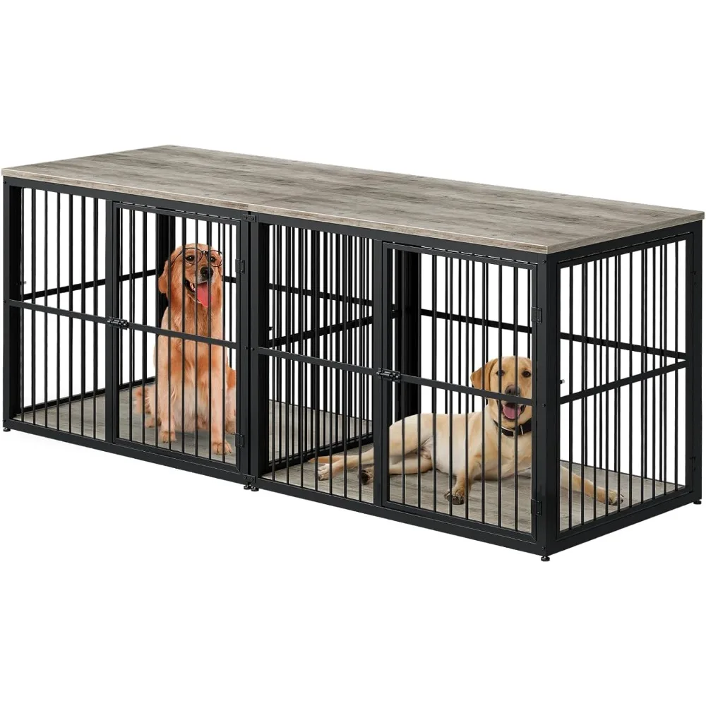 

86'' Dog Crate Furniture Large Breed TV Stand for 2 Large Dogs, Double Wooden Crate Pet Cage with Removable Divider, Indoor Heav