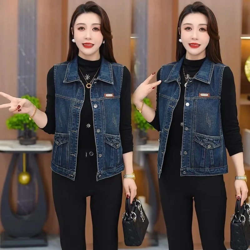 2026 Spring New Casual Denim Vest Women's Thin and Versatile Temperament Foreign Style Short Small Vest