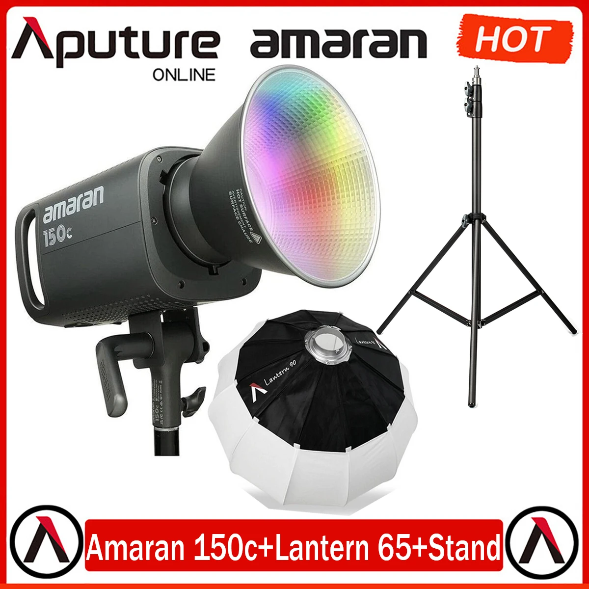 

Aputure Amaran 150C RGB+Lantern 65cm+2M Light Stand,LED 150W 2500K-7500K Bowens Mount COB Continuous Output Light, App Control