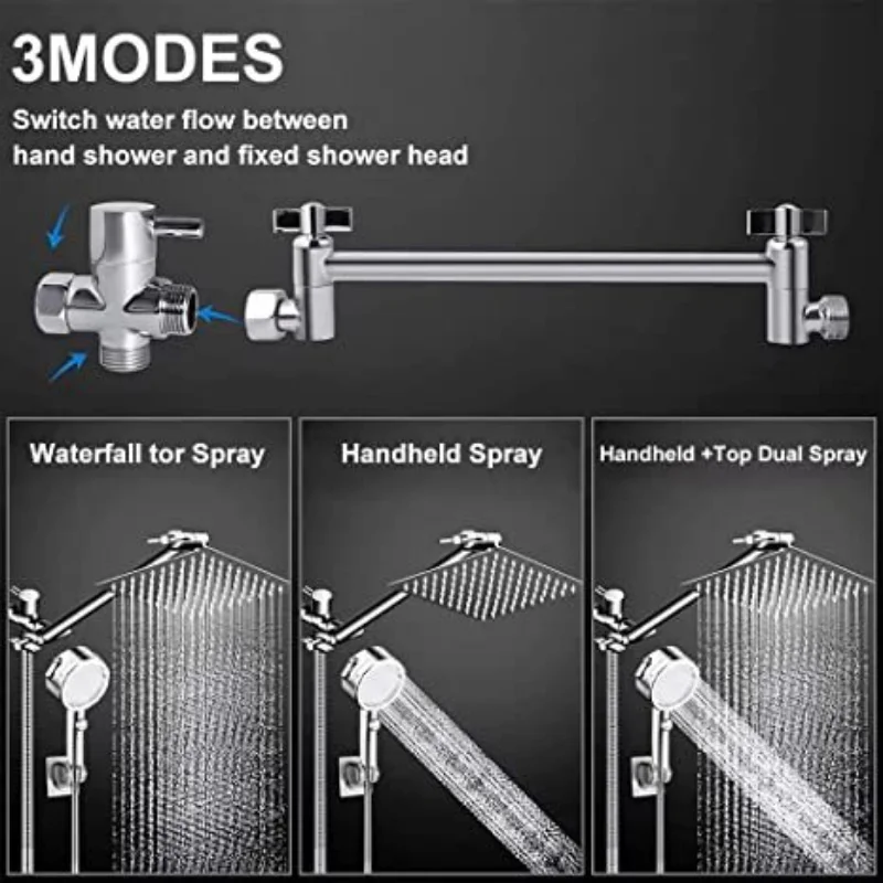 8 Inch Stainless Steel Shower Set Luxury Bathroom Rain Shower System Adjustable Shower System with Hand Showerhead Top Spray