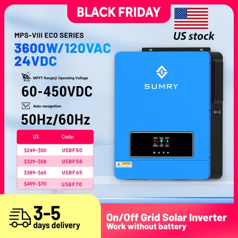 SUMRY Inverter solare 3.6KW 24V 120V Onda sinusoidale pura On/Off Grid Inverter MPPT 110A Caricatore controller 120A Uso domestico