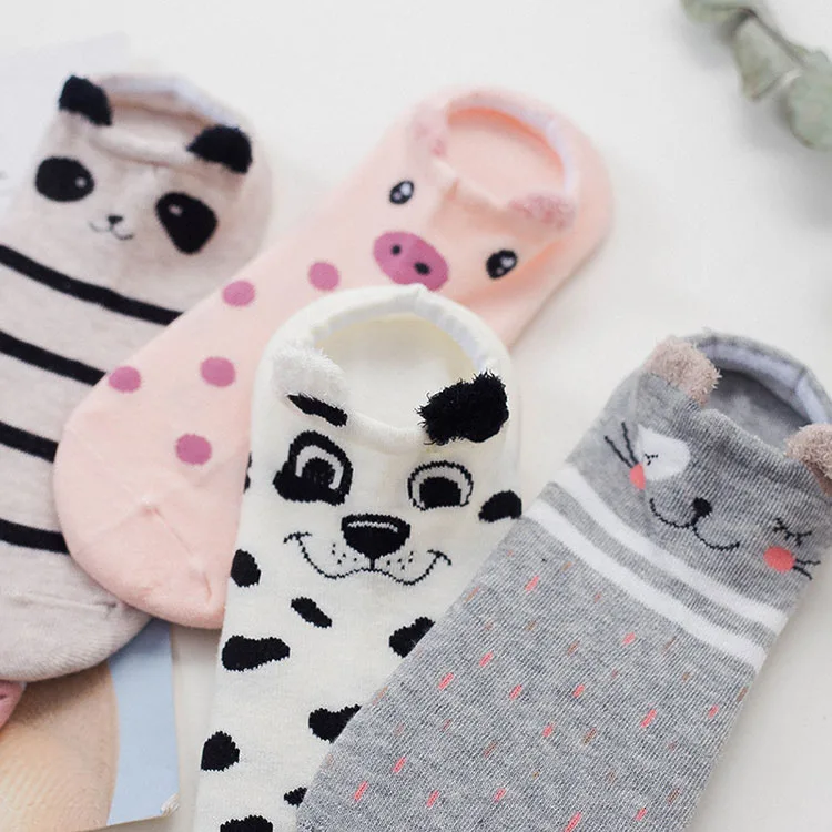 16 Pairs Cute Animal Ear Women Cotton Socks Kawaii Cat Dog Summer Short Socks Girl Socks US5-9