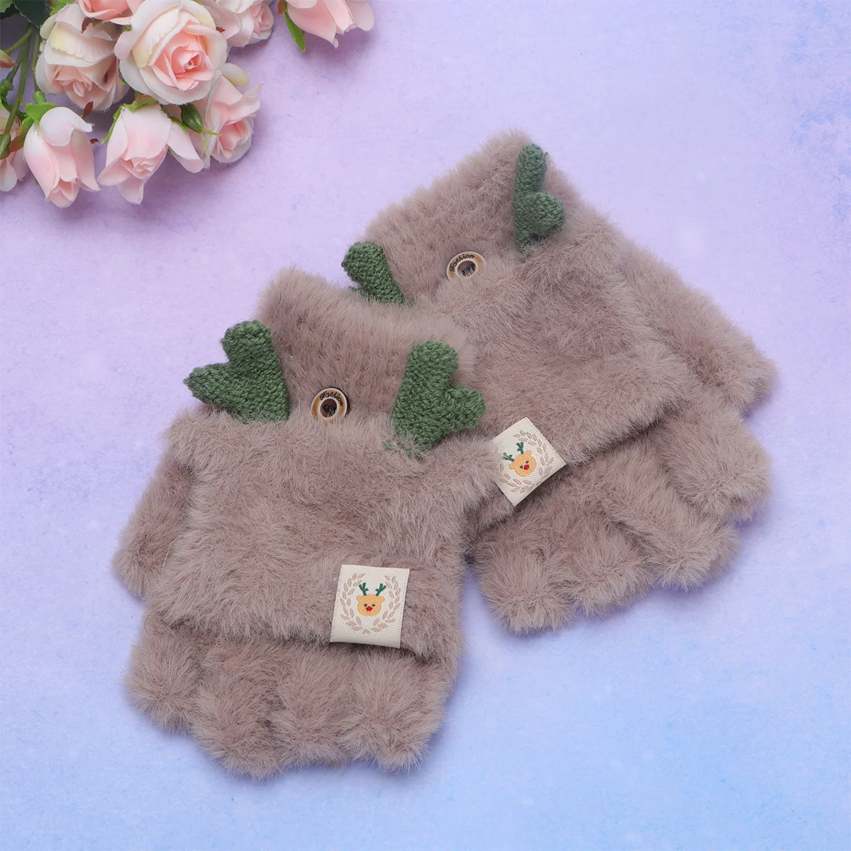 

1Pair Soft Lined Kids Winter Gloves Cute Knit Pattern Half Finger Warmth Retaining Comfortable Fit for Chilly Weather Playwear