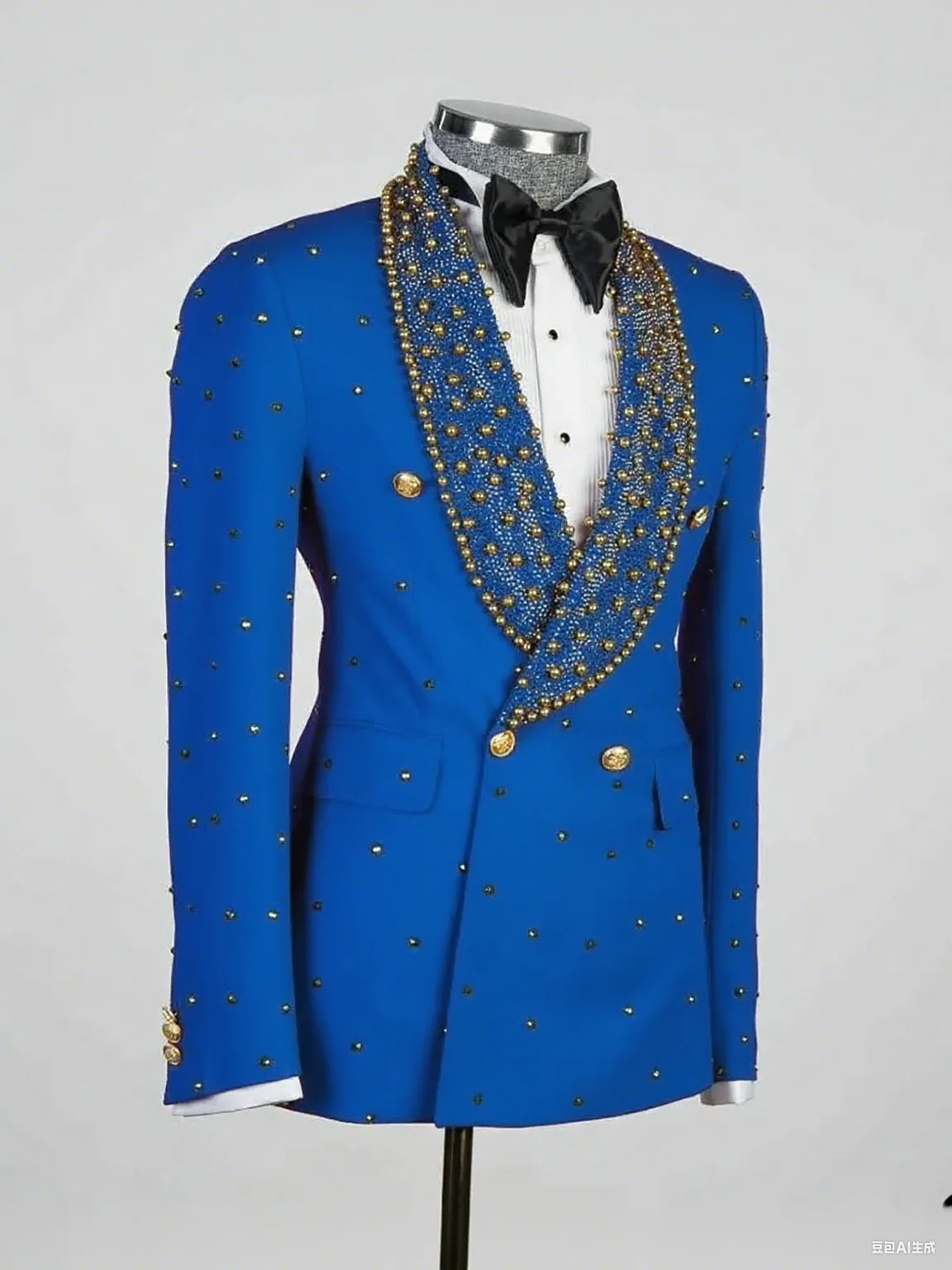 패션 비즈 장식 남성 정장, 웨딩용 더블 숄 라펠 브레스티드 신랑 예복 턱시도, 비즈니스 맞춤 제작 2피스 재킷 팬츠