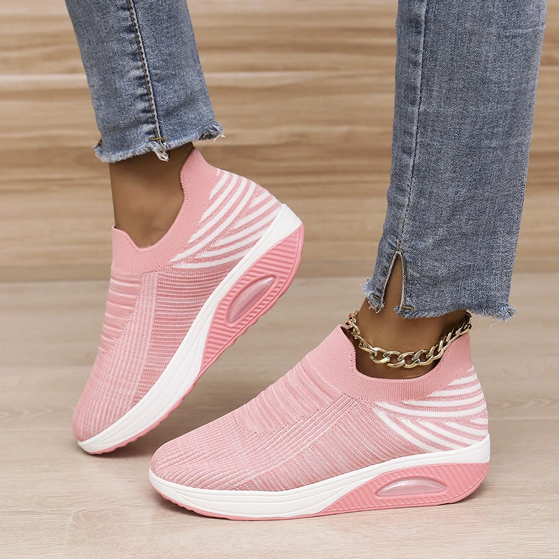 

New Tennis Socks Shoes Walking Shoes Air Cushion Non Slip Orthopedic Shoes Ladies Platform Mules Breathable Wedge Women Sneakers