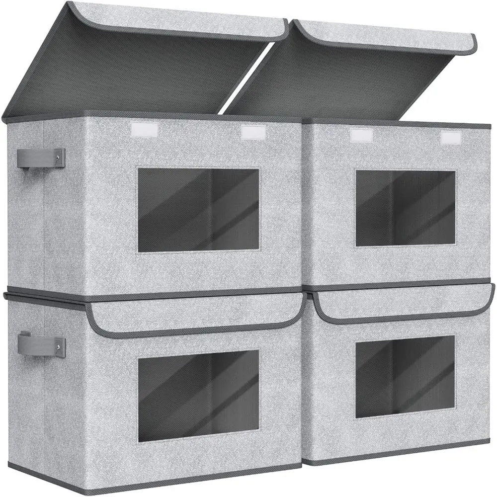

Fabric Foldable Storage Boxes [4-Pack] Large Collapsible Stackable Storage Bins with Lids, Closet Organizers and Storage Cube Ba