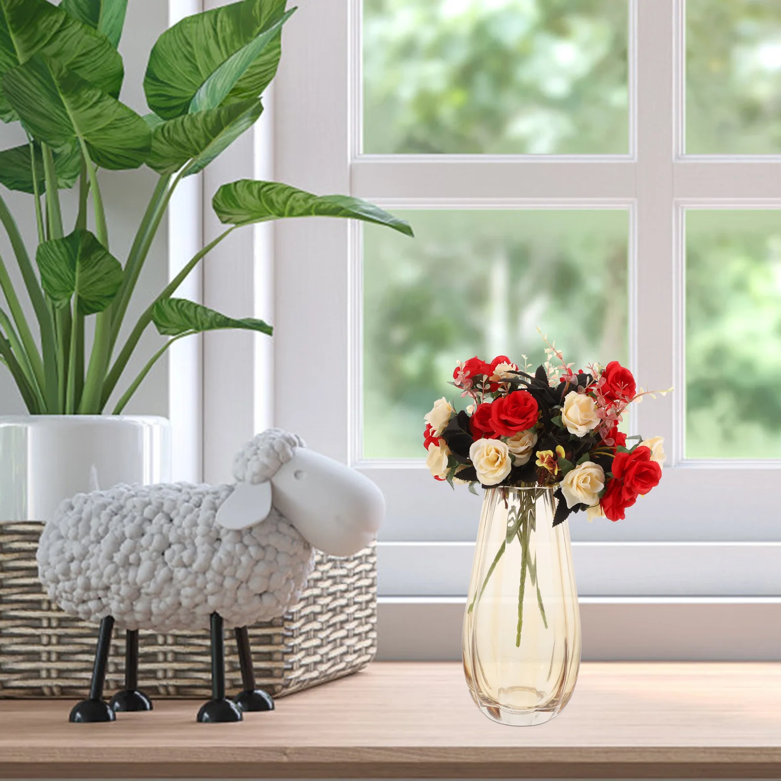 

1Pcs Amber Glass Vase Design for Home Hotel Decor Flower Arrangement Container Desktop Ornament Dried Flowers