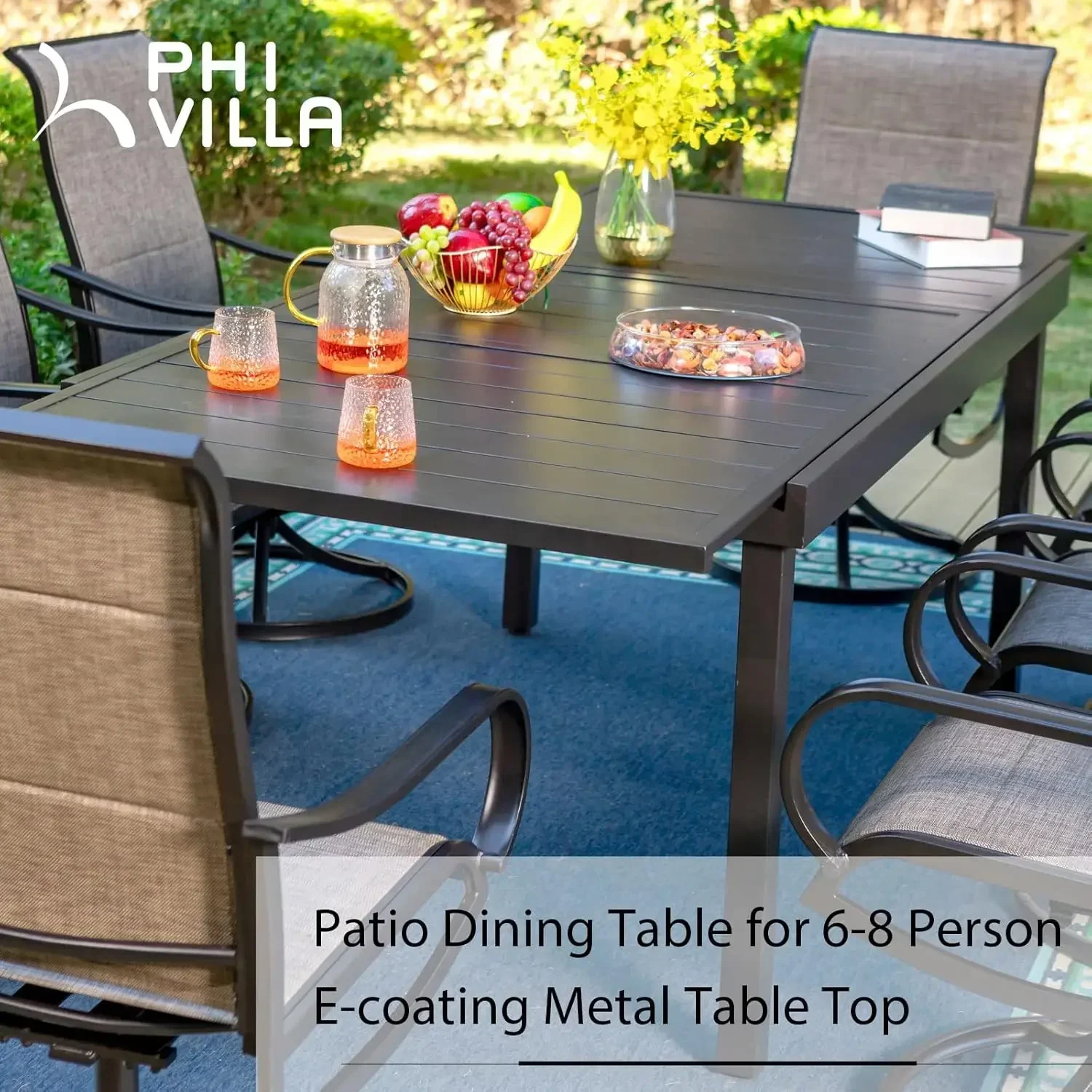 9 Piece Patio Dining Set, Outdoor Table and Chairs Set for 8 with Padded Swivel Patio Dining Chairs