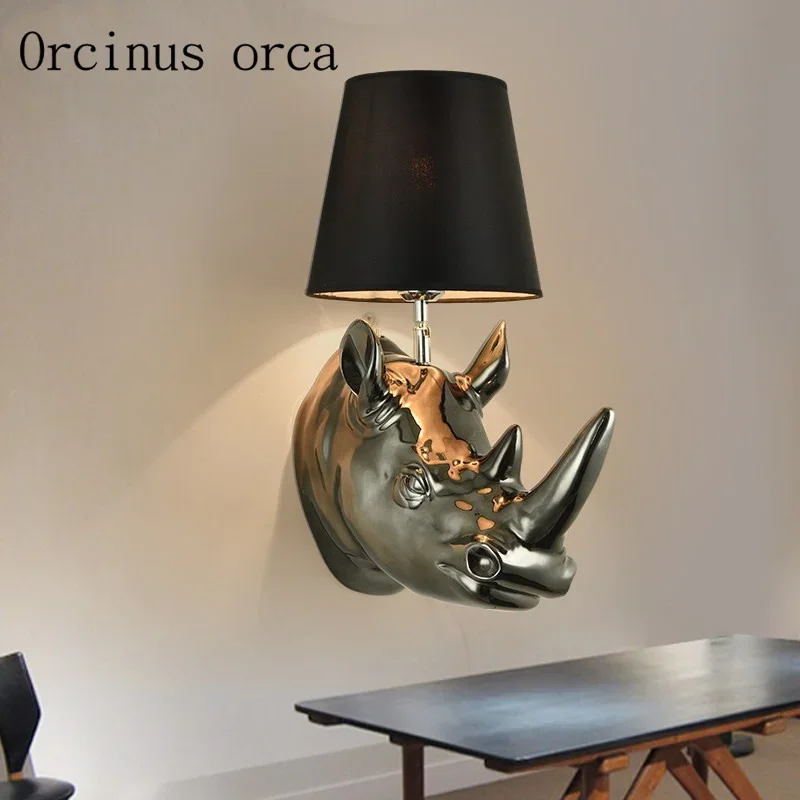 

American country rhino head wall lamp living room bedroom bar Continental wall lamp creative home decorations free shipping