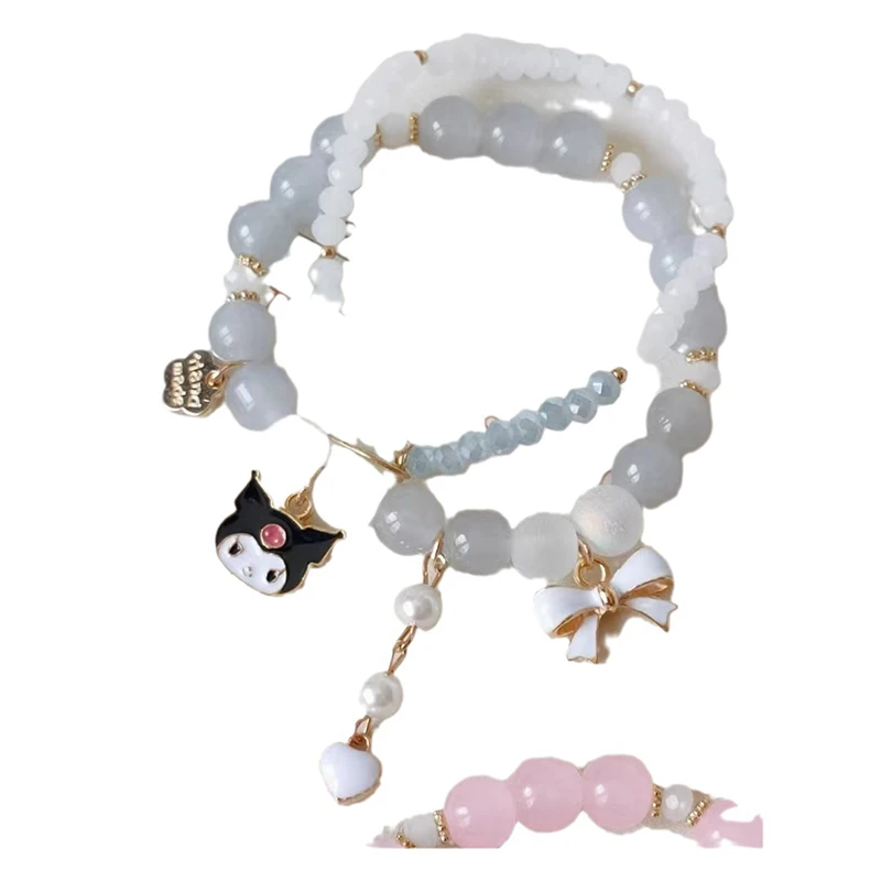 Sanrio Sweet Cute Bracelet Kawaii Anime Melody Kuromi Cinnamoroll Crystal Beaded Bracelet For Girl Ins Style Jewelry Party Gift