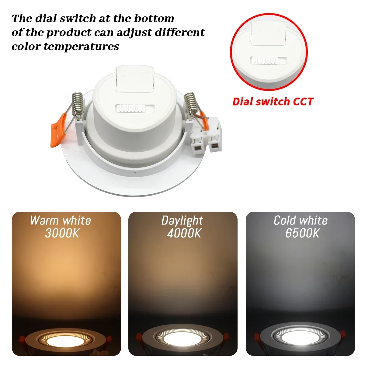 8pcs LED ceiling spotlight 90° Adjustable angle AC 220V 110V dial switch Tricolor dimming embedded Downlight for Bedroom home