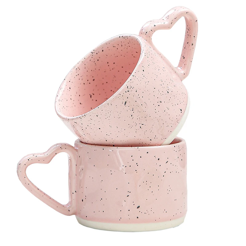 300ml Pink Ceramic Mug Ins Style Coffee Cup with Heart-shaped Handle Milk Tea Drinkware for Couple Friend Family Handmade Drink