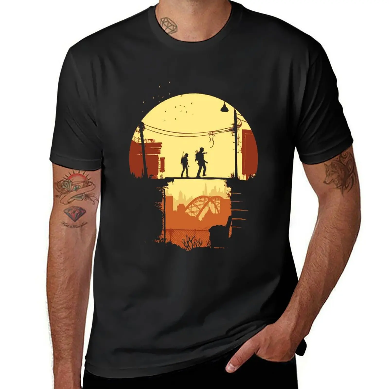 

Last of us Joel and Ellie in the city T-Shirt korean fashion aesthetic clothes black t-shirts for men