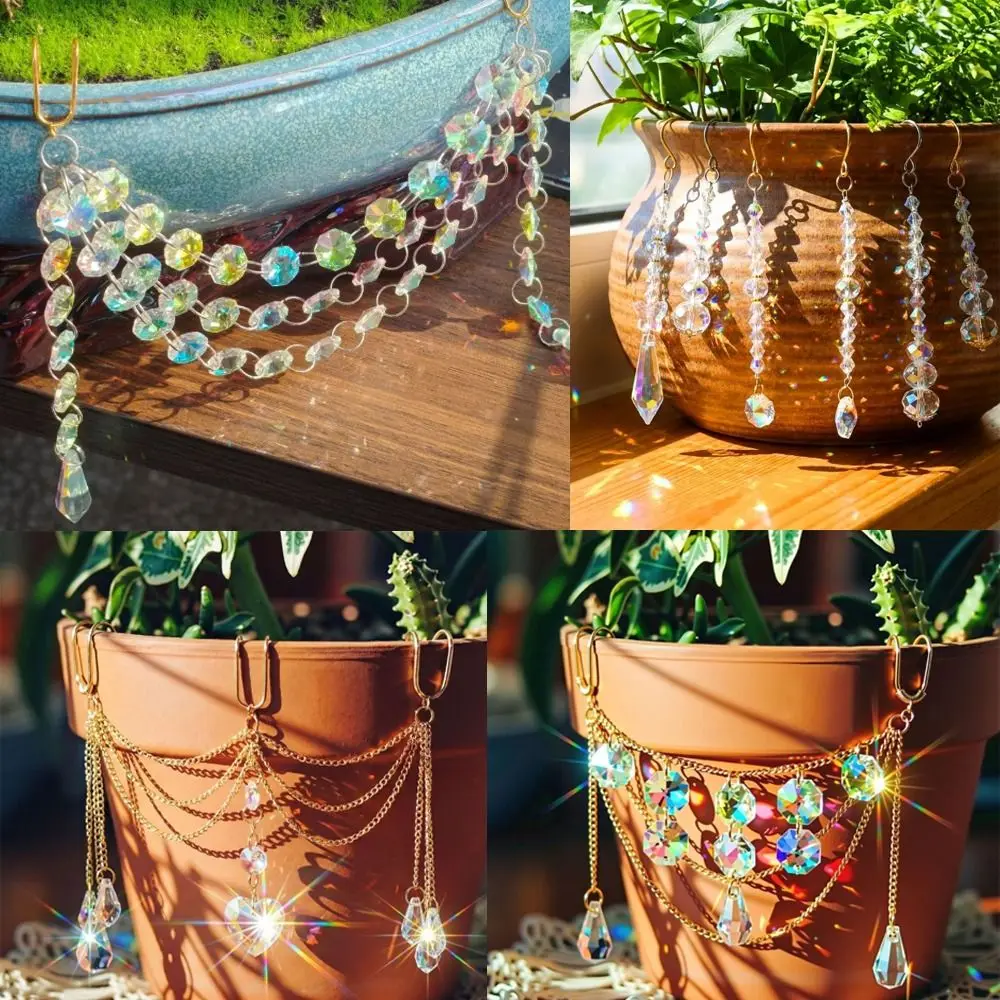 Handmade Crystal Suncatcher Creative Decorative Plant Pot Pendant Hanging Decoration Plant Decoration Hanging Drop Bead