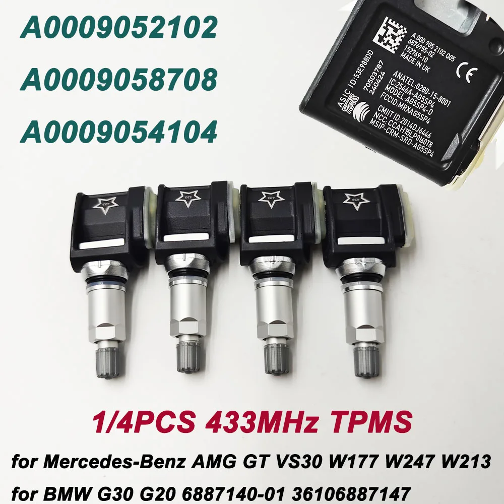 1/4Pcs A0009052102 433MHz TPMS Tire Pressure Sensor For Mercedess-Benzz CLS W177 A0009054104 A0009058708 A0009052202 0009052102