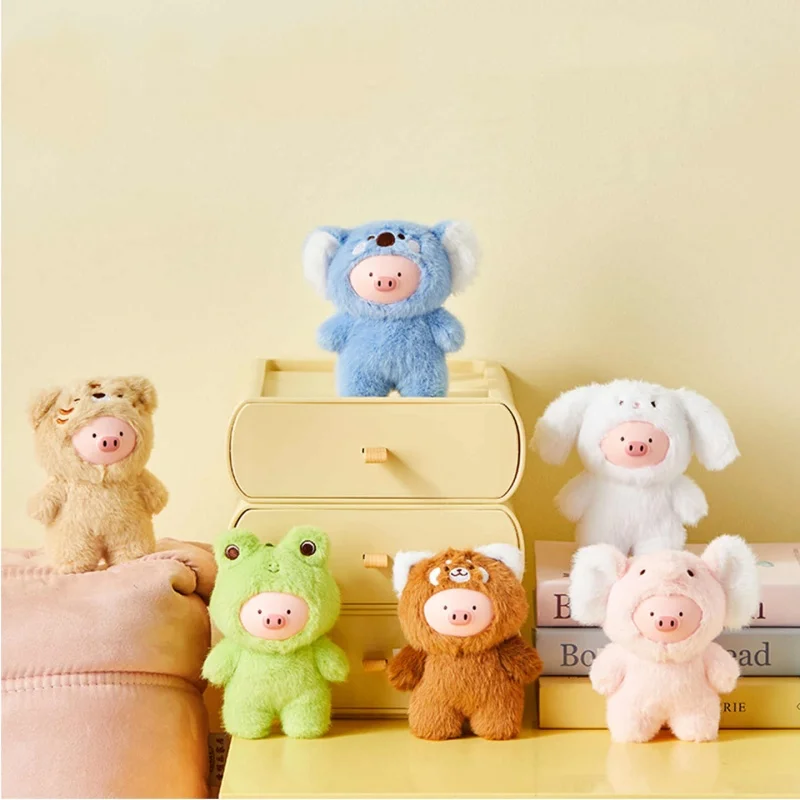Original Mini Family Series 14 ซม. Gigi Pig Vinyl Face Plush Blind Box Pendant สำหรับตกแต่งเดสก์ท็อป, ของขวัญน่ารักสำหรับเพื่อน