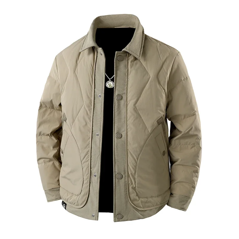 Winter Men White Duck Down Jacket Outdoor Sportwear Windproof Cold Stand Collar Diamond Patterned Padded Jacket Thick Warm Coat