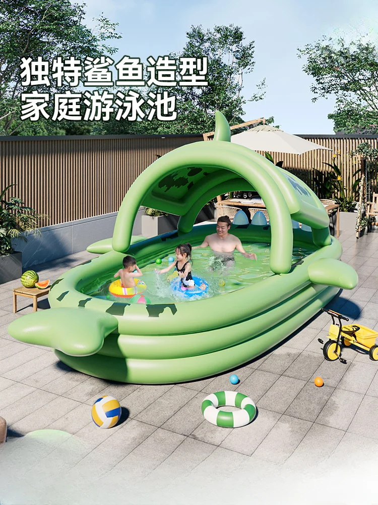 Children's outdoor play pool with sunshade,thickened children's inflatable swimming pool,large children's household folding pool