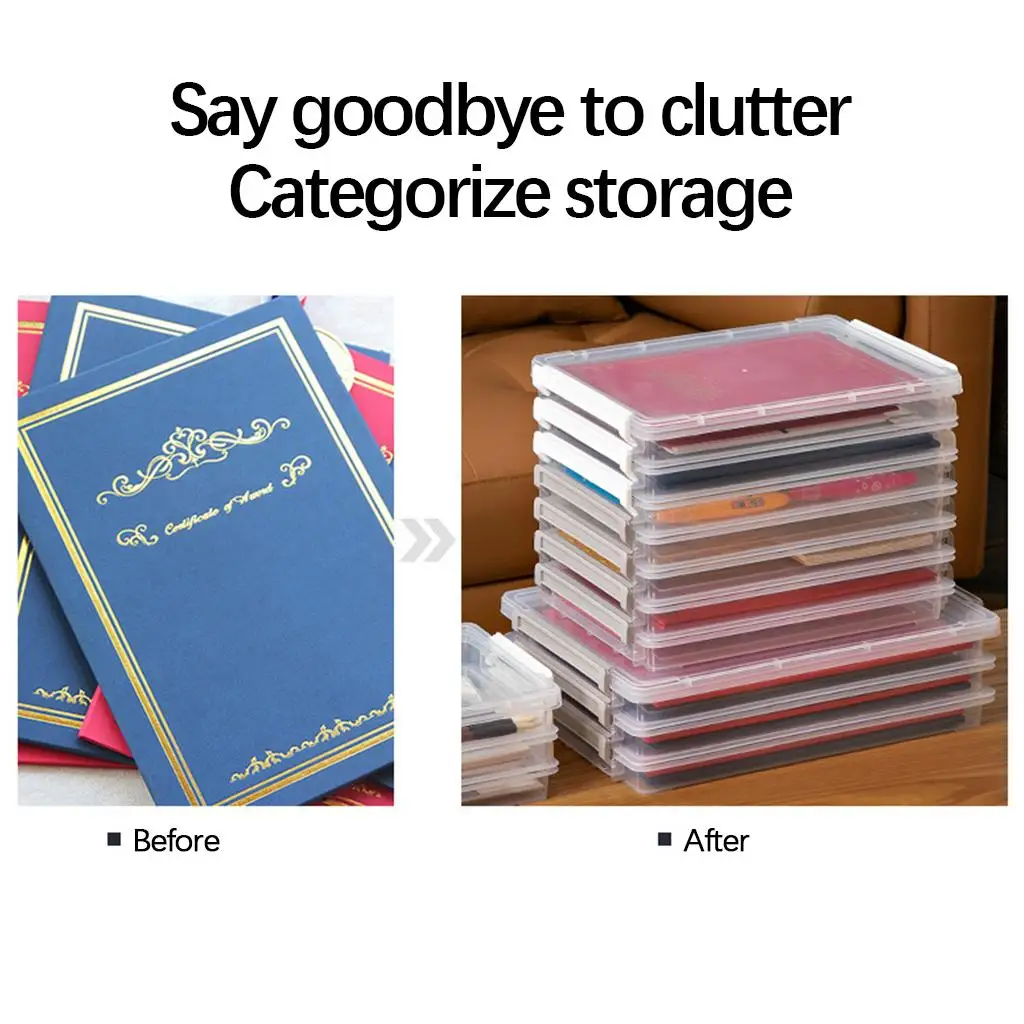 Clear A4 - Stackable Portable Case, Desk File Container Holder, Documents Paper Organizer Plastic Storage Box