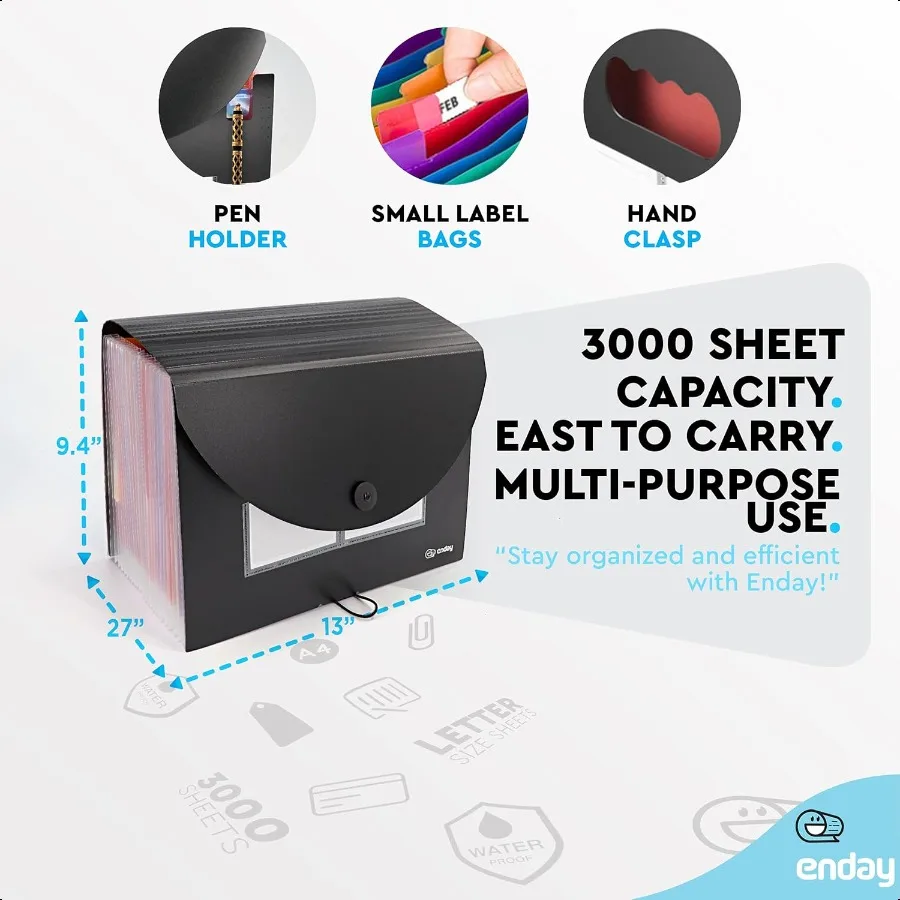 Accordion File Organizer 24 Pocket Expanding File and Cover Folder with Labels Plastic Portable Desktop Letter A4 Paper Documen