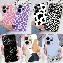 For Redmi 13 4G Phone Case Brown Leopard Print Soft Silicone TPU Cover Colorful Marble Fundas For Xiaomi Redmi 13 Redmi13 Coque