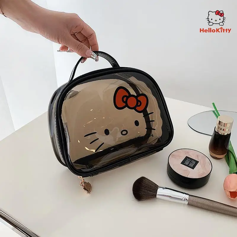 

Y2K Kawaii Hello Kitty прозрачная сумка из ПВХ, большая вместительная сумка для хранения макияжа для девочек, туристическая пляжная сумка для стирки, подарок на день рождения для девочек
