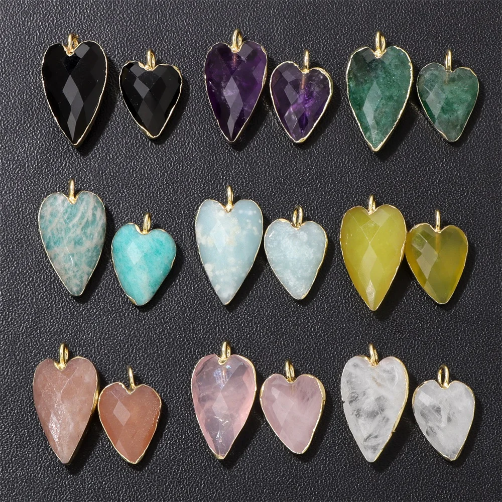2pcs High Quality Heart Shape Natural Stone Pendant Charm for DIY Necklace Making Jewelry Finding Necklace Accessories Wholesale