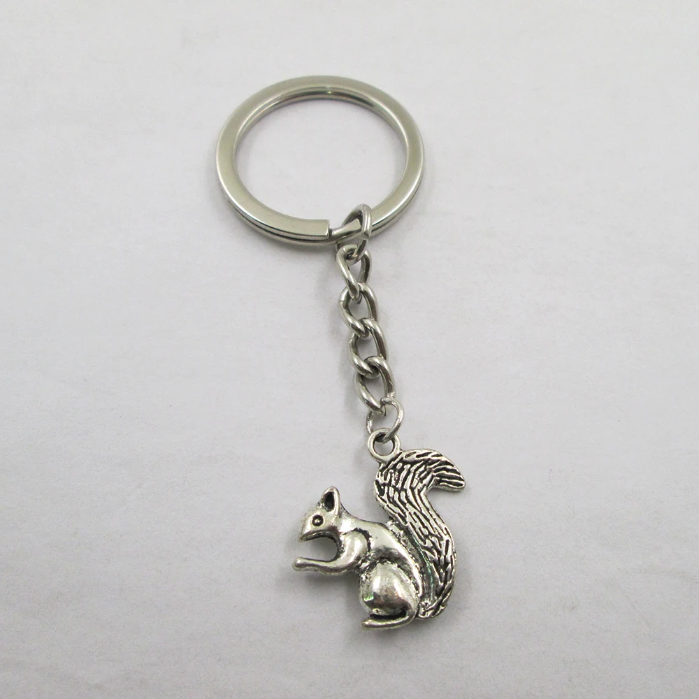 3pcs/lot  Antique silver lovely squirrels 21x21mm charm keyring best frined,birthday  present ,pendant keychain