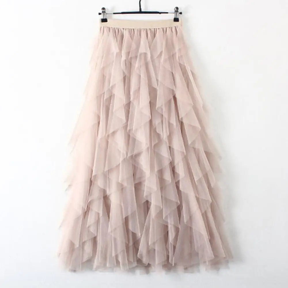 

Women Tulle Cake Mesh Skirt Maxi Skirt Women Fashion 2023 Korean Cute Pink High Waist Pleated Skirt Ruffled Long Tulle Skirt