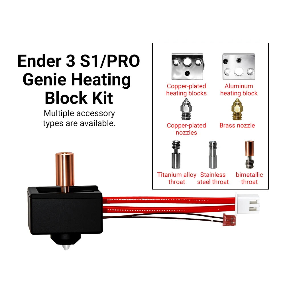 

High Temperature Ender-3 S1 Copper Plated Heater Block Throat Nozzle Ender3 SThermistor Hotend Kit Equipped Sprite Extruder