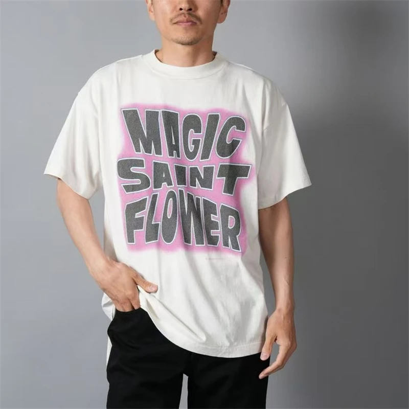 SAINT SS26 Classic Versatile Letter Printed Design Art Style Trendy Round Neck Short Sleeve Street Casual Pure Cotton T-shirt