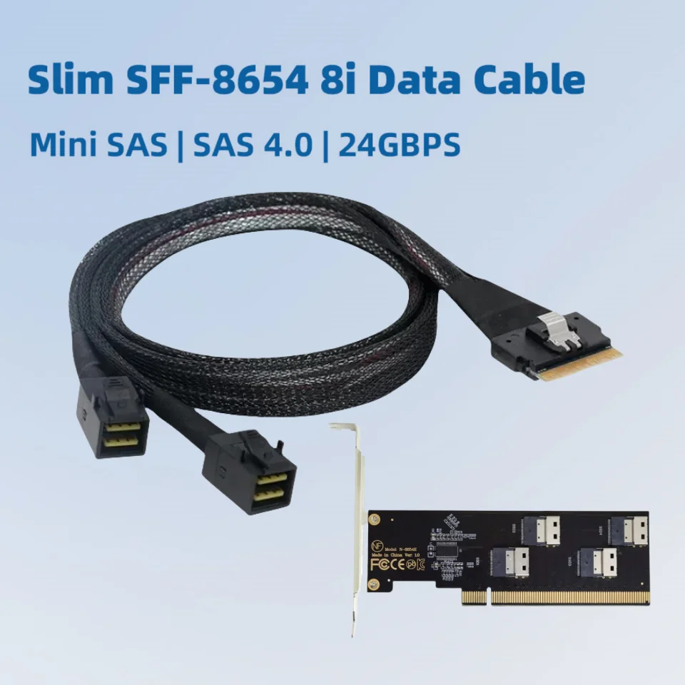 SFF-8654 8i To 2 Ports 8654 8611 8643 OCULINK SAS 8087 Array Hard Drive Data Cable To 4i 8i PCI-E NVMe Adapter Card Server Cable