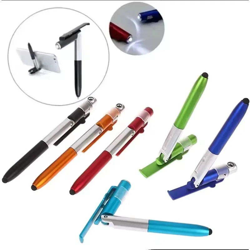 4 In 1 Multifunction Ballpoint Pen with LED Light Fold Phone Holder Night Read Writing Pencil Office School Student Stationery