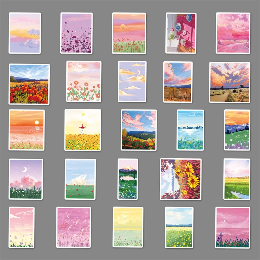 10/30/50PCS Landscape Oil Painting Cartoon Creative Graffiti Sticker Desk Guitar Computer Suitcase Waterproof Sticker Wholesale