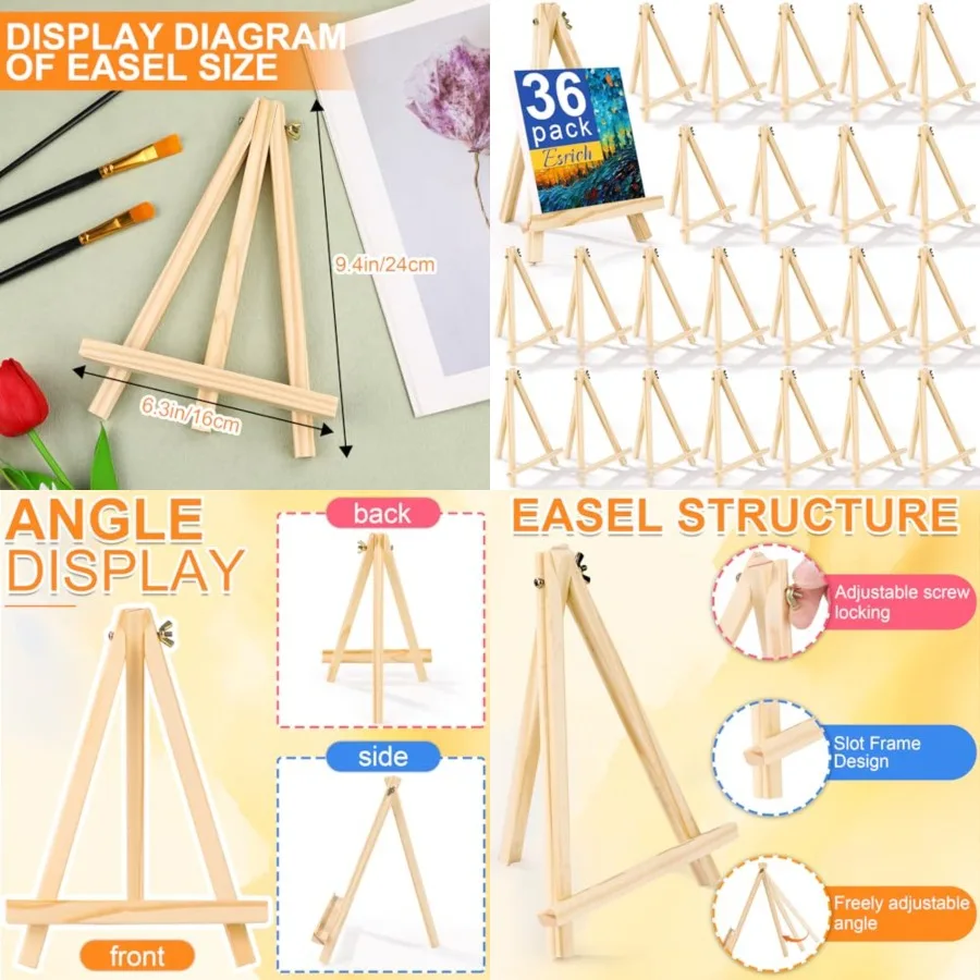 

Pack 9 Inch Wood Easels, Easel Stand for Painting Canvases, Art, and Crafts, Tripod, Painting Party Easel, Student Tabletop Eas