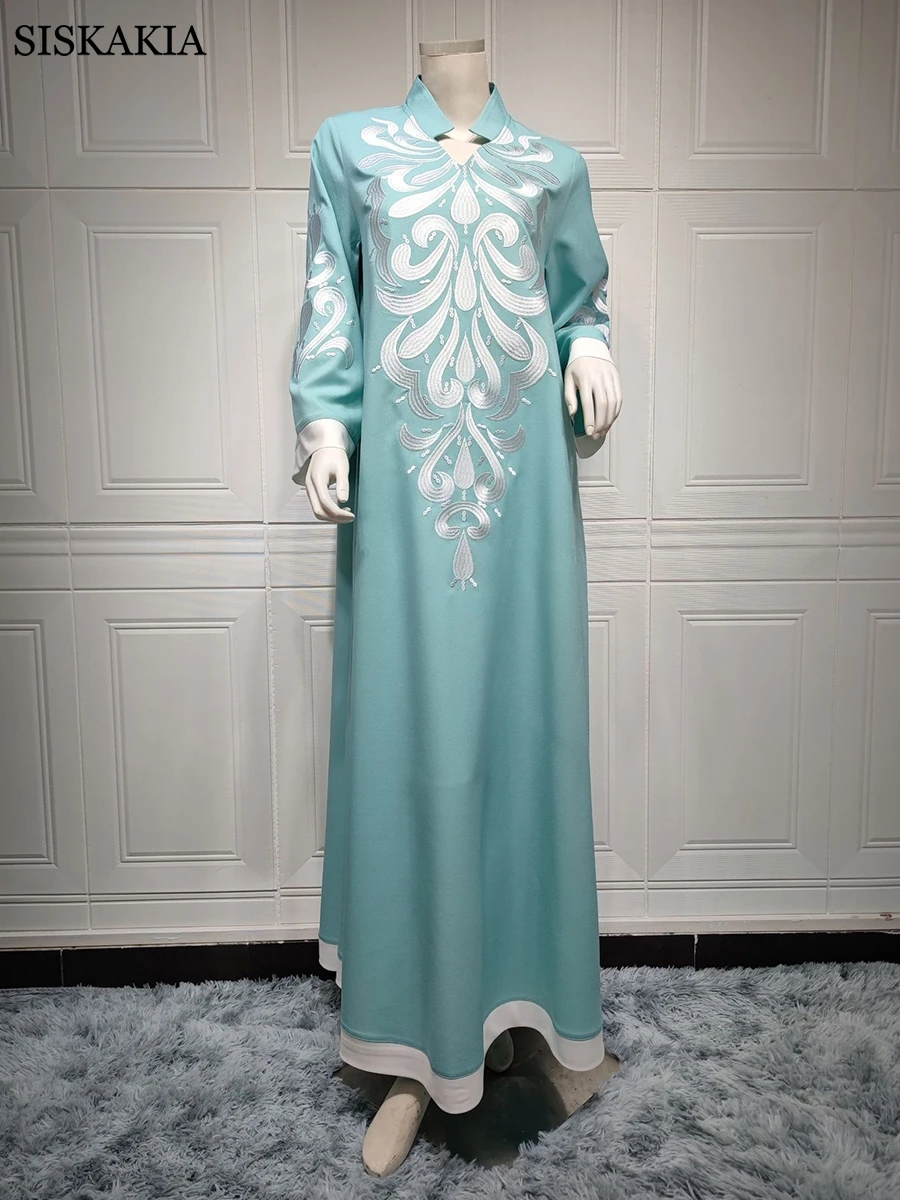 Imagem -02 - Robe Muçulmano Abaya Dubai Bordado Kebaya Vestido de Manga Longa Vestidos Marroquino Kaftan Islam Omã Senhoras Vestidos