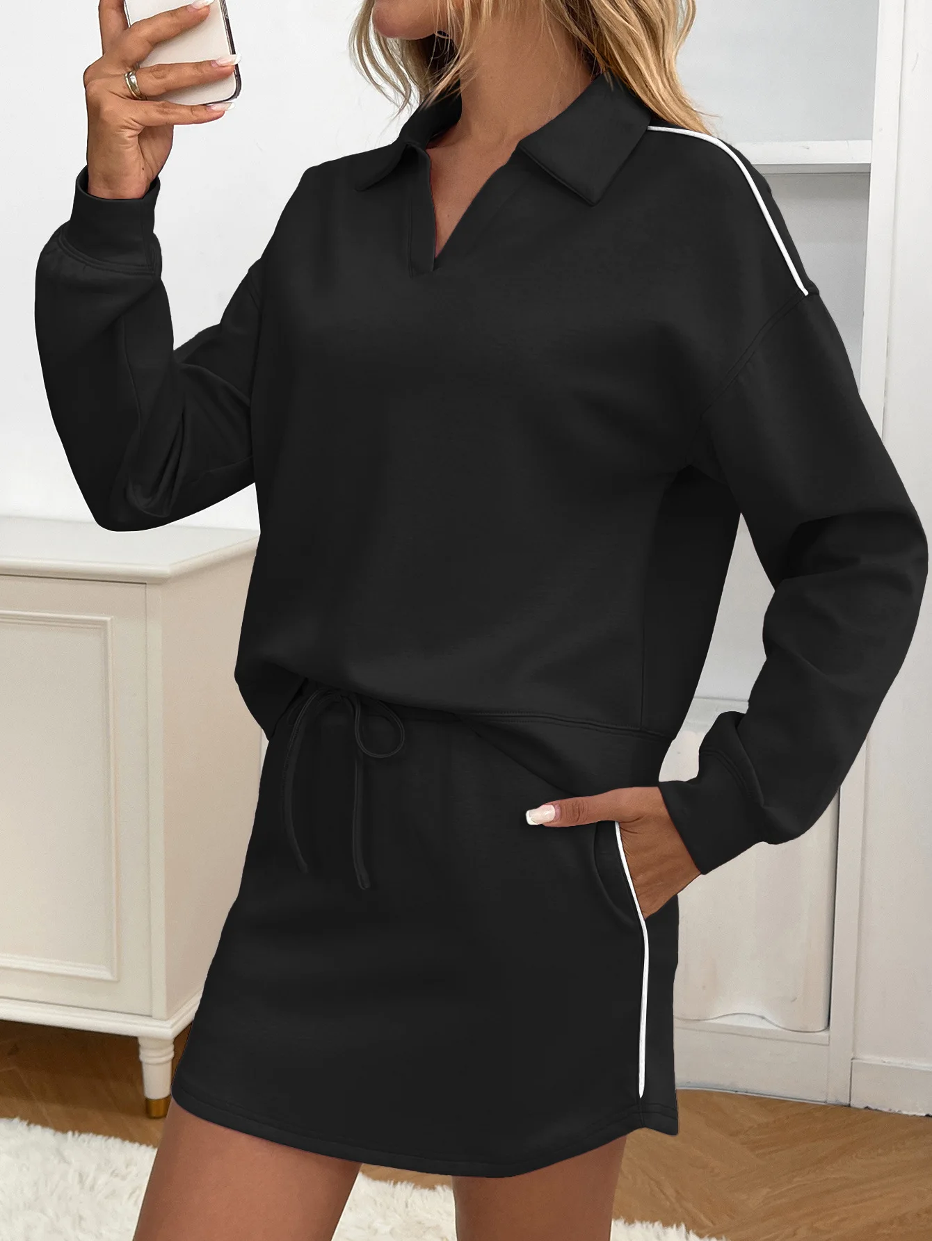 NEW-Two Piece Sets For Women Casual Tracksuit Sweatshirt Skorts Matching Set Lounge Tennis Jogger Sweat Suit